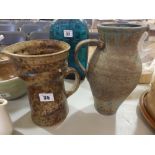 Two studio pottery jugs together with a Royal Copenhagen vase and bowl (4)