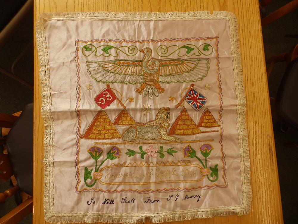 An embroidered silk cloth – Souvenir of Egypt, 1916