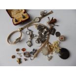 A multi-stone brooch and costume jewellery.