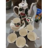 A 14 piece Plichta cherry pattern coffee set – two cups cracked.