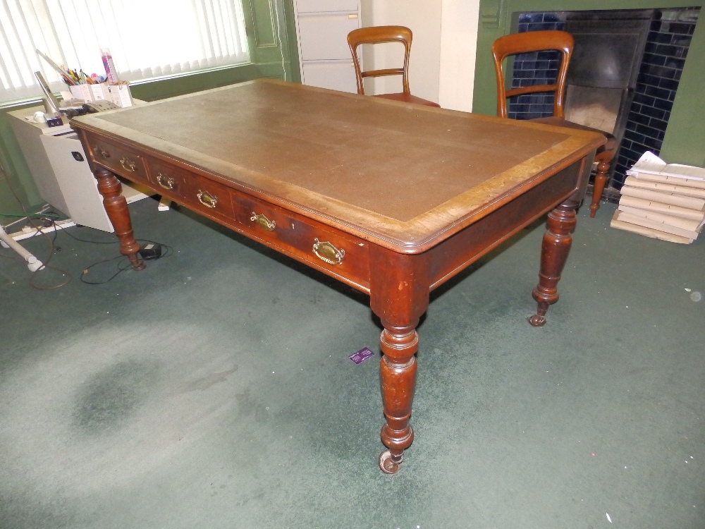 A Victorian library table on turned legs with leather inset top – top loose. - Image 2 of 2