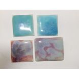 Three square and one rectangular Ruskin cabochon plaques, maximum width , 1.75” (4)