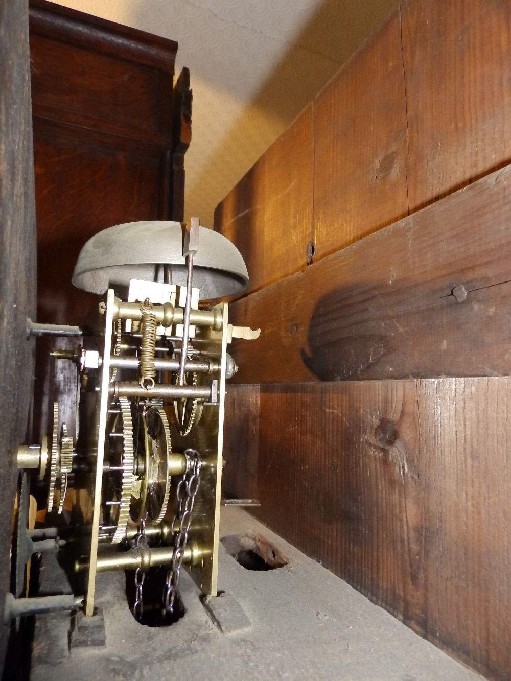 A 19thC 30 hour bell striking painted dial oak longcase with mahogany banding – Blackborough (?), - Image 2 of 2