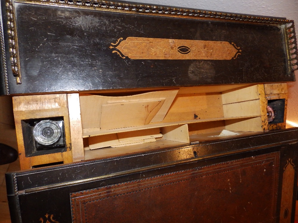 A Victorian ebonised davenport with marquetry walnut panels and ormolu mounts, the threequarter - Image 4 of 5