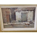 J. Sykes – watercolour – Farmyard with poultry.
