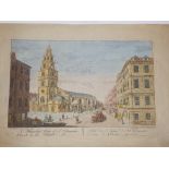 An unframed antiquarian coloured print – Somerset House and another depicting a view of St.