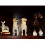 A Beswick running shire horse, two golden retrievers and a chihuahua. (4)
