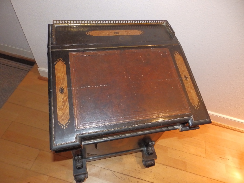 A Victorian ebonised davenport with marquetry walnut panels and ormolu mounts, the threequarter - Image 2 of 5