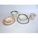 A 19thC Ridgway trio, a pink lustre mug and two other pieces. (6)