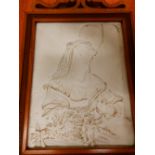 A late 19thC parian ware lithophane rectangular plaque depicting a lady praying – 'HPF', 7.75”.