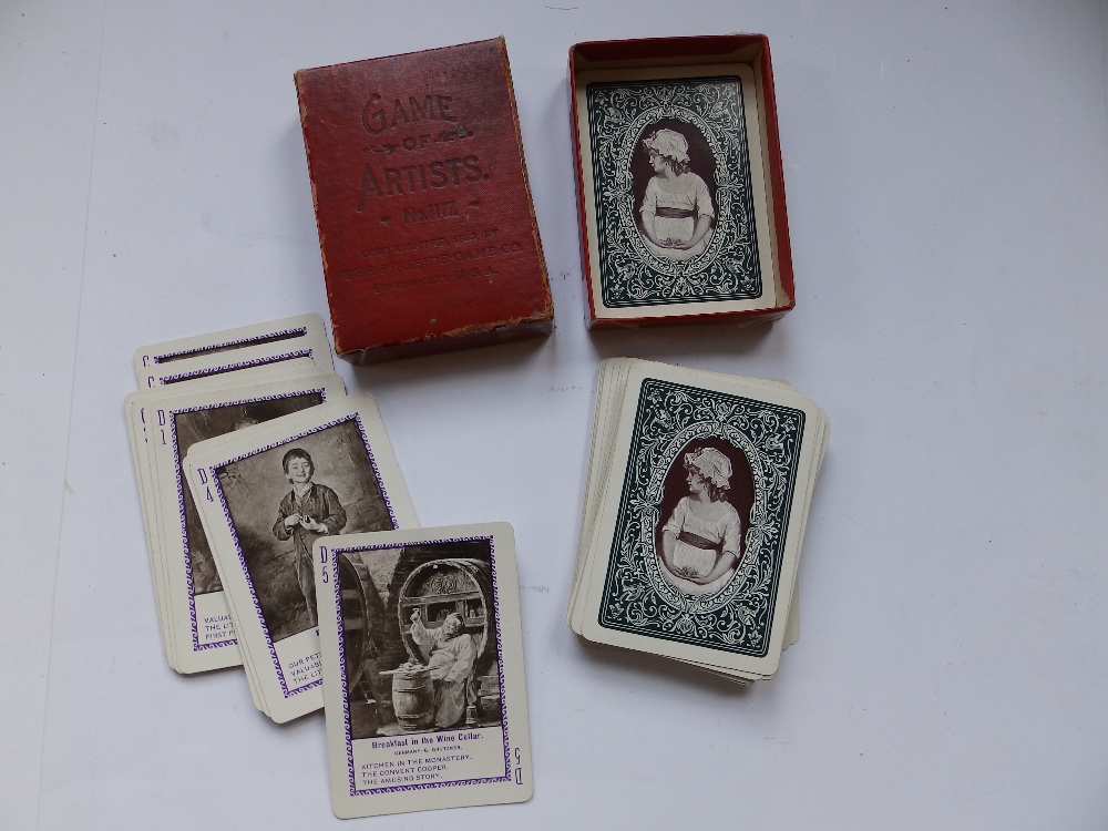 A boxed card 'Game of Artists' – 52 card set No1117, Copyrighted 1897, The Fireside Gane Co., USA