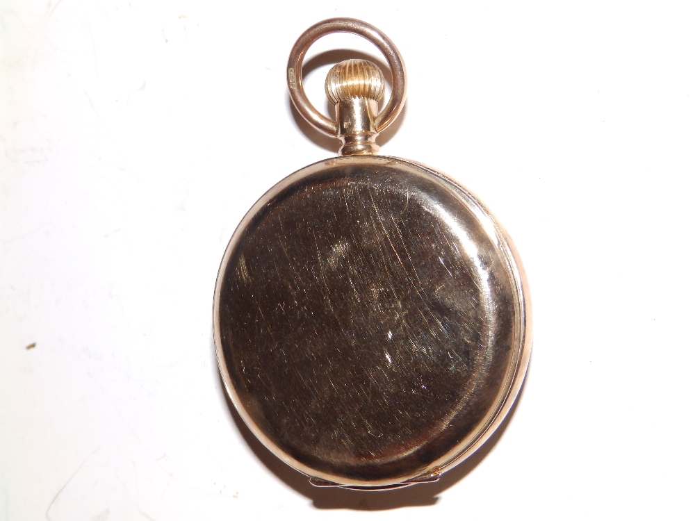 A 9ct gold open faced pocket watch with white enamel dial having subsidiary seconds – '15 jewels - Image 2 of 2