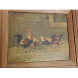 An oil on canvas – Chickens feeding, 8” x 9.75”