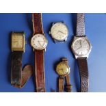 A gent's gold wrist and a lady's gold wrist watch – both a/f and three other watches. (5)