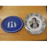 An oval Wedgwood blue jasper tray and a Royal Doulton Robert Burns plate (2)