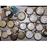 17 nickel plated and other pocket watches together with a small number of other items.