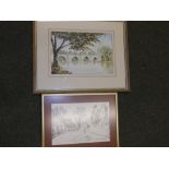 Bryan Hayes – watercolour together with an engraved print (2)