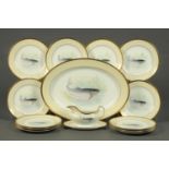 A Noritake fish service, comprising serving platter, 12 plates, sauce tureen on stand,