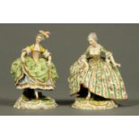 Two French porcelain crinoline lady figures, polychrome.  Tallest 14 cm.