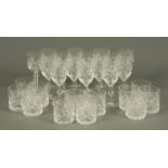 A collection of cut glass drinking vessels, 12 whisky tumblers and 15 wine glasses. CONDITION