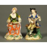 A pair of Derby figures, male musician and female reading music, polychrome.