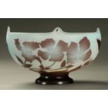 Emile Galle cameo glass bowl, circa 1906-14, purple overlaid clematis against a light blue ground,