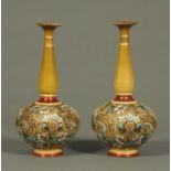 A pair of Doulton Slater's Patent club shaped vases, impressed marks to base.  Height 27 cm.