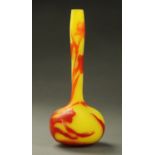 An Andre Delatte cameo glass vase, the bulbous base issuing a slender neck,