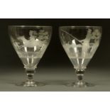 Two 19th century engraved goblets, fishing and foxhunting scenes.  Height 15.