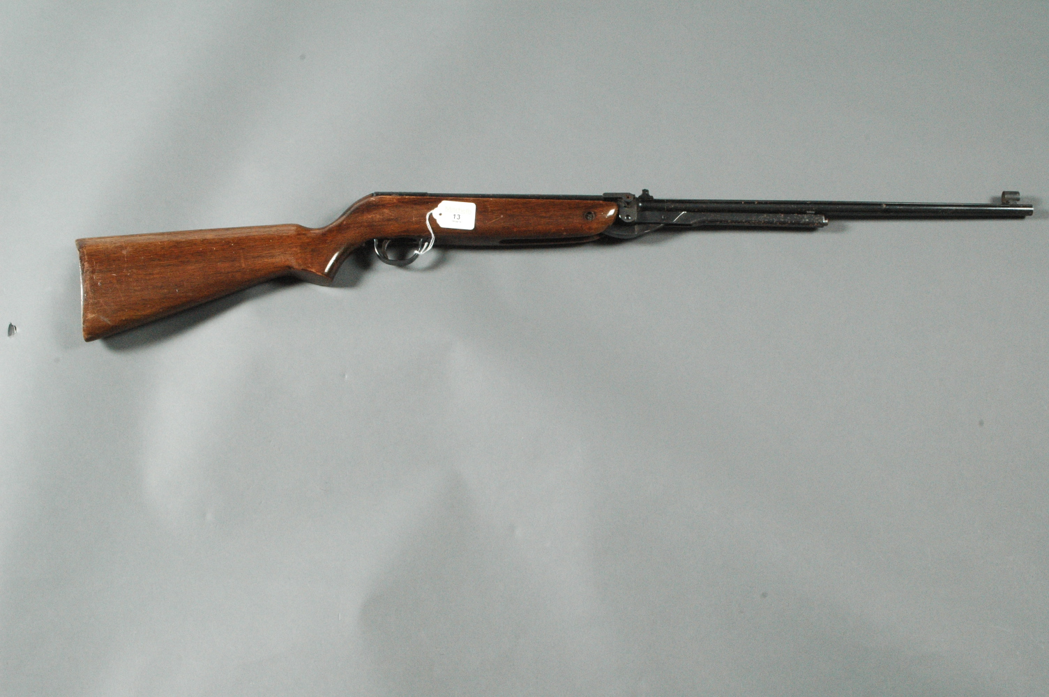 Webley Mark 3 .22 underlever air rifle, with inset Webley token to butt. Serial No. A4379.