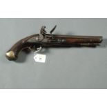 George III holster flintlock pistol, brass pommel and trigger guard. Length 39 cm.