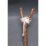 Hazel shaft wading stick with horn caps and lead weighted end. 145 cm.