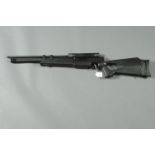 Hatsan AT44 .22 pre-charged air rifle, black synthetic stock. Serial No. 050901467.