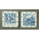 Two Josiah Wedgwood & Sons Etruria blue and white transfer printed large tiles, January and March.