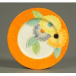 A Grays Pottery Art Deco plate, painted with flowers in bright enamel colours. Diameter 27 cm.