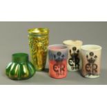 Three Edwardian Minton Secessionist Coronation beakers, 1902,