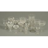 Five assorted glass goblets, six various champagne cups and three port glasses.