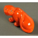 A Worcester porcelain model of a mythical beast, orange glaze, green printed mark. Length 8.4 mm.