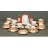 A Royal Worcester coffee service, Balmoral pattern 1966, 6 cups, 6 saucers,