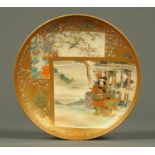 A Japanese Meiji period Satsuma plate, decorated with a Samurai,