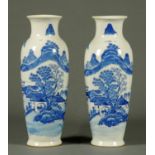 A pair of Chinese blue and white vases, printed with figures,