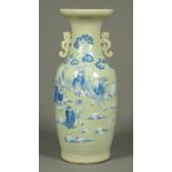 A 19th century Chinese Celadon and blue and white vase, decorated with figures,