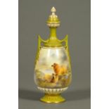 A Royal Worcester vase and cover, 1906, painted with sheep by Harry Davies.