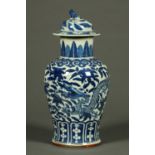 A 19th century Chinese blue and white lidded vase, with dragon and foliate decoration.