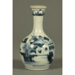 A late 18th century Chinese blue and white vase, club shaped, decorated with figures,