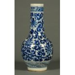 A 19th century Chinese blue and white club shaped vase, allover decorated with foliage.