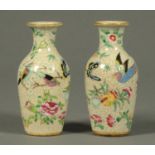 A small pair of late 19th century Chinese crackleware vases, polychrome,