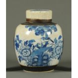 A 19th century Chinese crackleware ginger jar, decorated with birds and chrysanthemum.