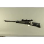 Hatsan Striker .22 break barrel air rifle with synthetic stock and 3 x 9 x 40 telescopic sight.