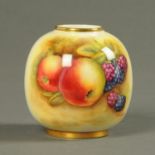 A Royal Worcester vase, Autumn fruit, signed "D. Bowker". Height 8 cm (see illustration).